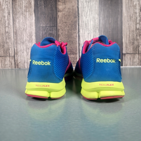 Reebok Realflex Run 2.0 Blue Neon Yellow Running Shoes Women's 7.5 - Picture 4 of 9